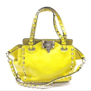 AUTH Valentino Mini Leather Tote Crossbody Yellow